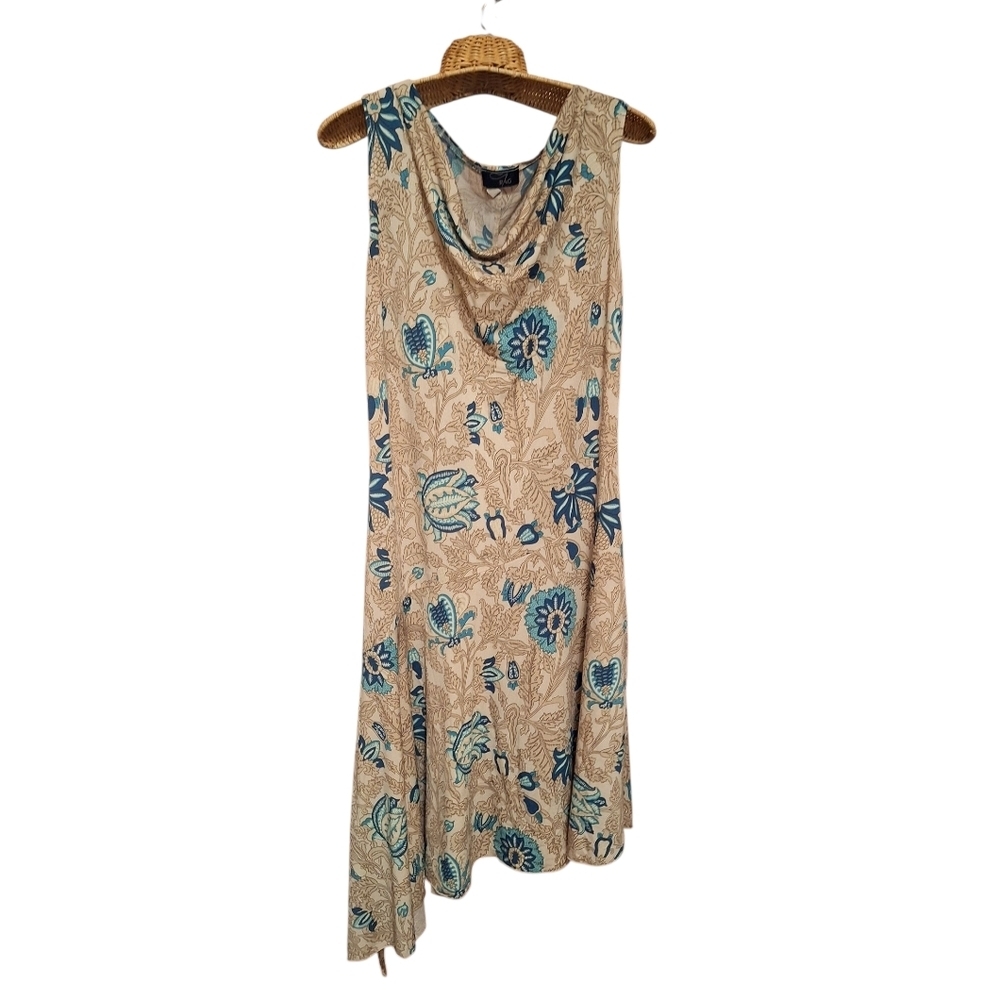 RAG Y2K Cowl Neck Dress Floral Asymmetrical Hem Fairycore Large Bloomcore